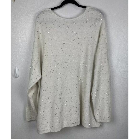 EVRI Women's Ivory Sequined Sweater Drop Shoulder V-Neck Stretch Festive 3X NEW - Picture 4 of 6